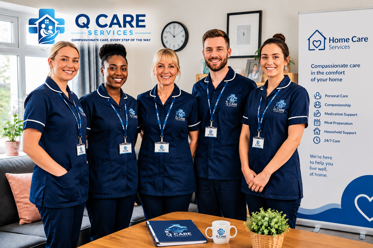 Q Care Services Ltd care team providing personalised home care services, companionship, medication support, and daily living assistance.